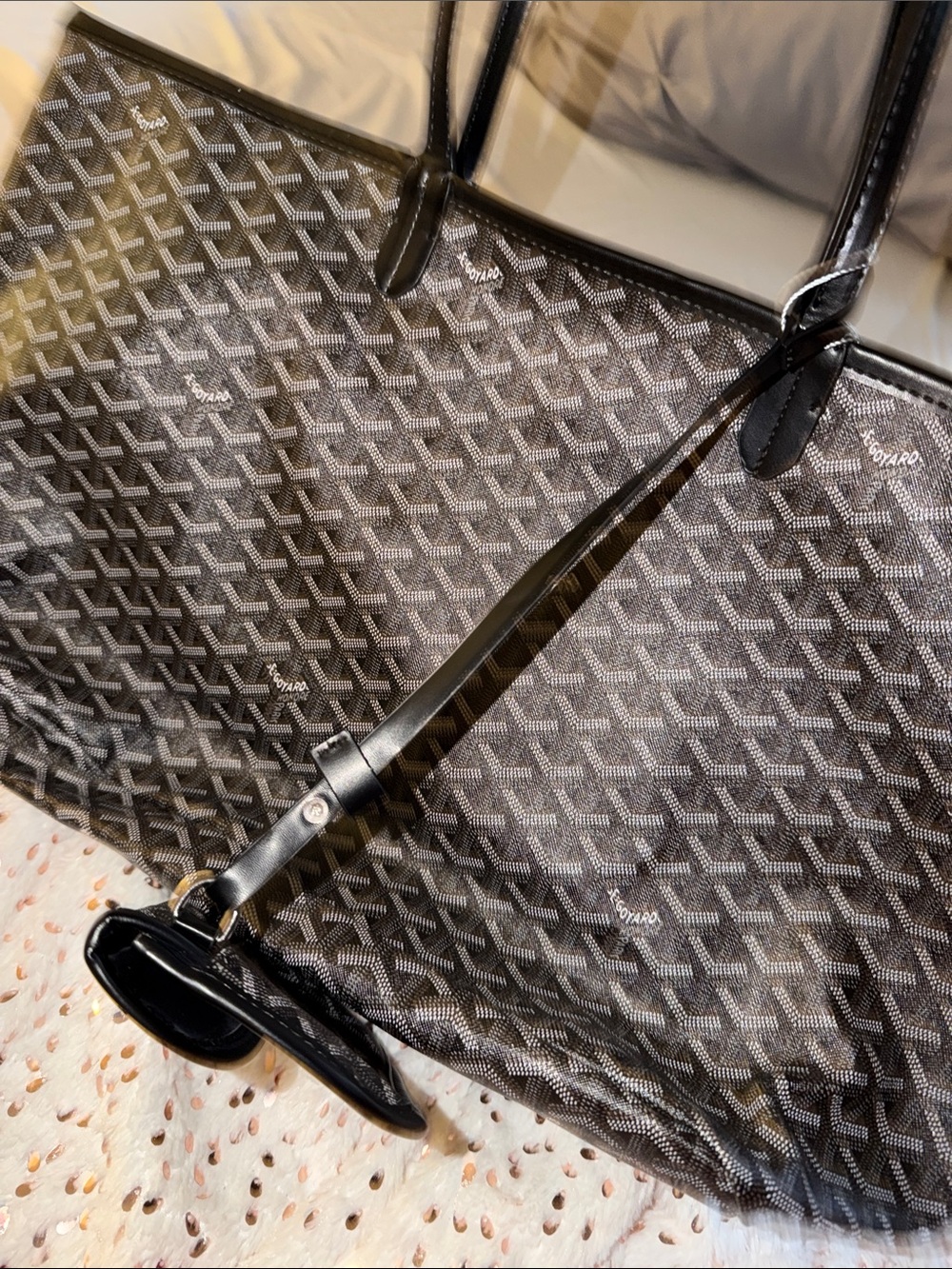 Goyard Black and Gray Goyardine Tote with Pouch - Picture 6 of 7